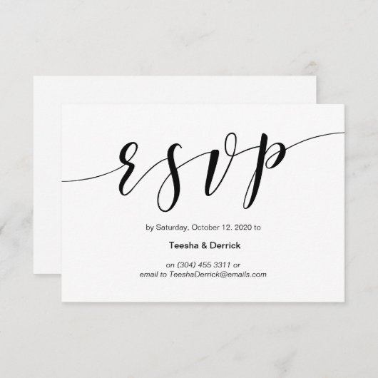 Moderne zwarte lettersoort, bruiloft RSVP Informatiekaartje (Voorkant / Achterkant)