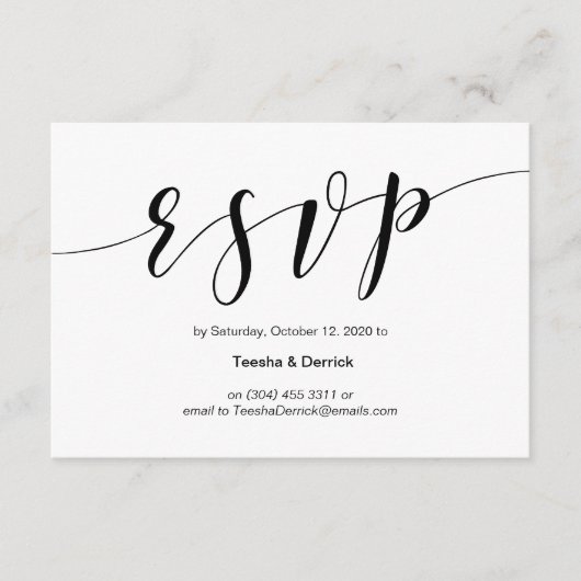 Moderne zwarte lettersoort, bruiloft RSVP Informatiekaartje (Voorkant)