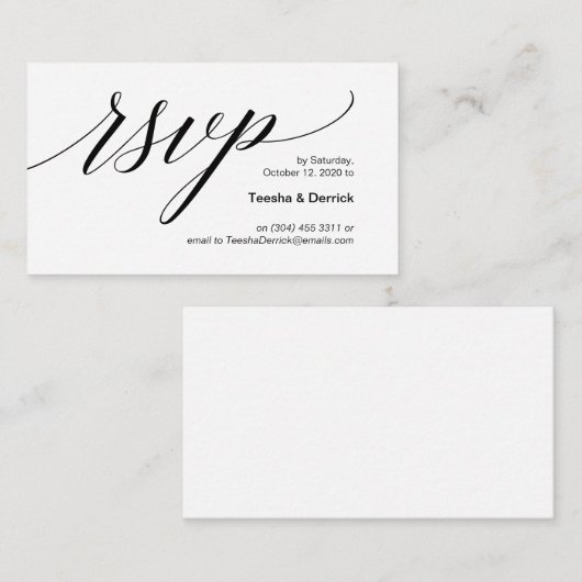 Moderne zwarte lettersoort, bruiloft RSVP Informatiekaartje (Voorkant / Achterkant)