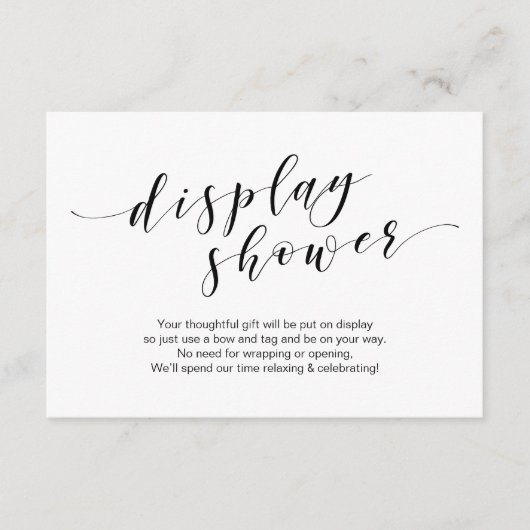 Moderne zwarte lettersoort, display Shower Informatiekaartje (Voorkant)