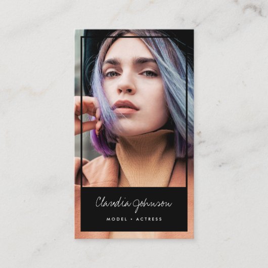 Moderne zwarte lijst acteur model zangeres dansfot visitekaartje (Voorkant)