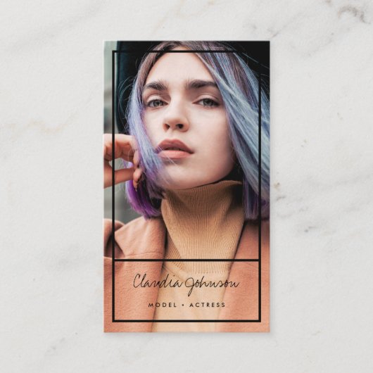 Moderne zwarte lijst acteur model zangeres dansfot visitekaartje (Voorkant)