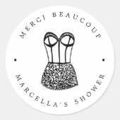 Moderne zwarte lingerie douche dank u ronde sticker (Voorkant)