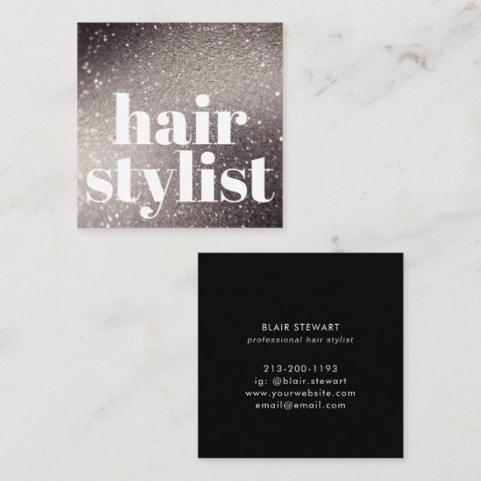 Moderne zwarte litter Iridescent Hair Stylist Vierkante Visitekaartje (Voorkant / Achterkant)