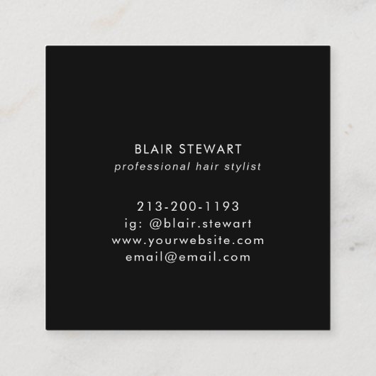 Moderne zwarte litter Iridescent Hair Stylist Vierkante Visitekaartje (Achterkant)