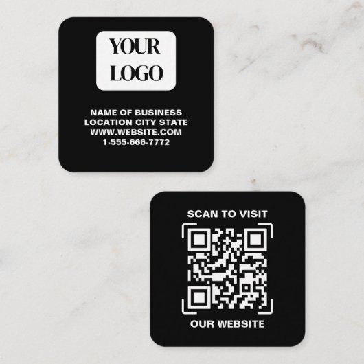 Moderne Zwarte Logo QR-code Scan Website Vierkant Vierkante Visitekaartje (Voorkant / Achterkant)