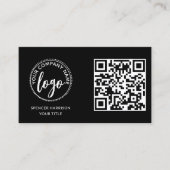 Moderne Zwarte Logo QR-code Sjabloon Visitekaartje (Voorkant)