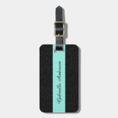 Moderne zwarte luipaard afdruk Aqua Stripe met naa Bagagelabel (Voorkant verticaal)