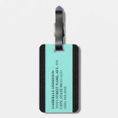 Moderne zwarte luipaard afdruk Aqua Stripe met naa Bagagelabel (Achterkant verticaal)