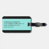 Moderne zwarte luipaard afdruk Aqua Stripe met naa Bagagelabel (Achterkant horizontaal)