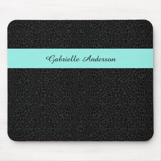 Moderne zwarte luipaard afdruk Aqua Stripe met naa Muismat (Voorkant)