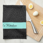 Moderne zwarte luipaard afdruk Aqua Stripe met naa Theedoek (Quarter Fold)