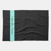 Moderne zwarte luipaard afdruk Aqua Stripe met naa Theedoek (Horizontaal)