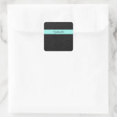 Moderne zwarte luipaard afdruk Aqua Stripe met naa Vierkante Sticker (Tas)