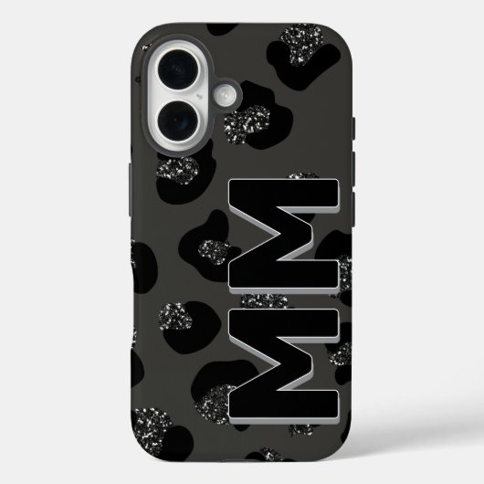 Moderne zwarte luipaardprint donkere schaduw monog Case-Mate iPhone case (Achterkant)