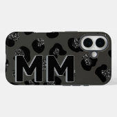 Moderne zwarte luipaardprint donkere schaduw monog Case-Mate iPhone case (Achterkant (horizontaal))
