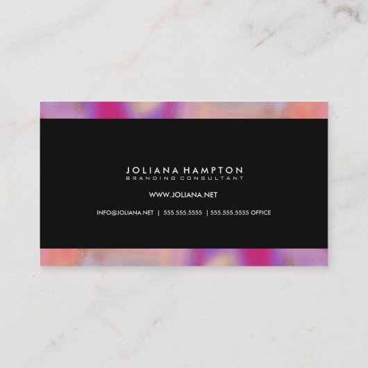 Moderne zwarte Luxe regenboogholografische folie  Visitekaartje (Achterkant)
