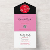 Moderne Zwarte Magenta Huwelijk All In One Uitnodiging (Binnen)
