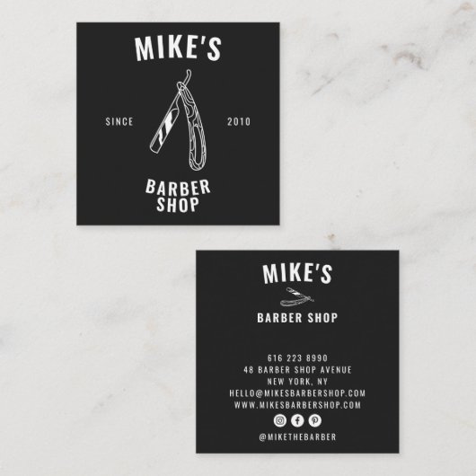 Moderne zwarte mannen kapperszaak scheerapparaat k vierkante visitekaartje (Voorkant / Achterkant)