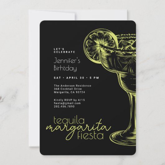 Moderne zwarte Margarita Fiesta Verjaardagsfeest Kaart (Voorkant)