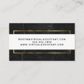 Moderne zwarte marmer met wit en goud visitekaartje (Achterkant)