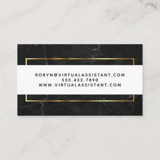 Moderne zwarte marmer met wit en goud visitekaartje (Achterkant)