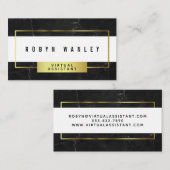 Moderne zwarte marmer met wit en goud visitekaartje (Voorkant / Achterkant)