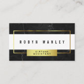 Moderne zwarte marmer met wit en goud visitekaartje (Voorkant)