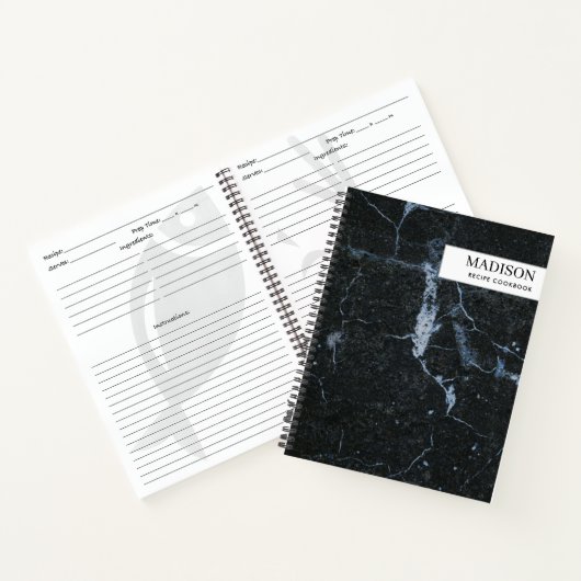 Moderne zwarte marmer-minimalistische recipe kookb notitieboek (Binnen)