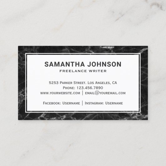 Moderne zwarte marmer Nib Professional Visitekaartje (Achterkant)