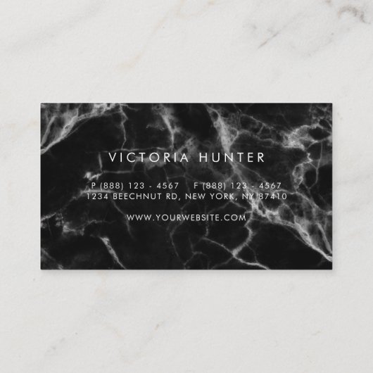 Moderne zwarte marmer Simple Typografie Visitekaartje (Achterkant)