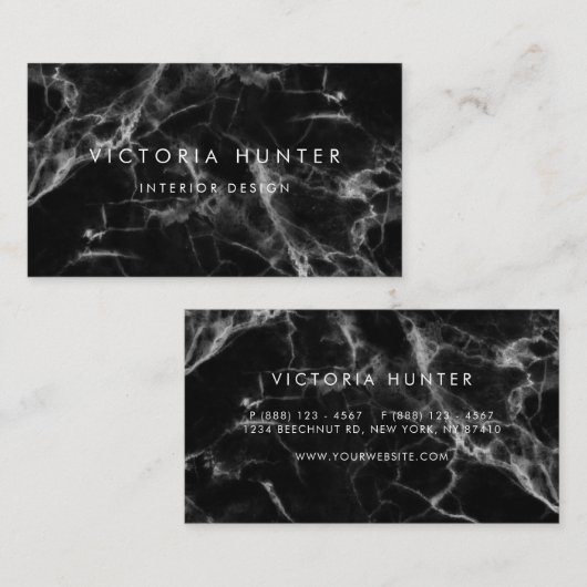 Moderne zwarte marmer Simple Typografie Visitekaartje (Voorkant / Achterkant)
