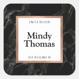Moderne Zwarte Marmeren Nep Rose Goud Frame Vierkante Sticker