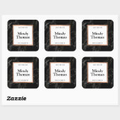 Moderne Zwarte Marmeren Nep Rose Goud Frame Vierkante Sticker (Vel)