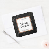 Moderne Zwarte Marmeren Nep Rose Goud Frame Vierkante Sticker (Envelop)