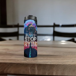 Moderne zwarte masculine Stop nooit met drogen Thermosbeker