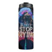 Moderne zwarte masculine Stop nooit met drogen Thermosbeker (Voorkant)