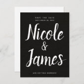 Moderne zwarte minieme bruiloft sparen de Datum Aankondigingskaart (Voorkant / Achterkant)