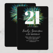 Moderne zwarte minimalistische 21ste uitnodiging o (Voorkant / Achterkant)