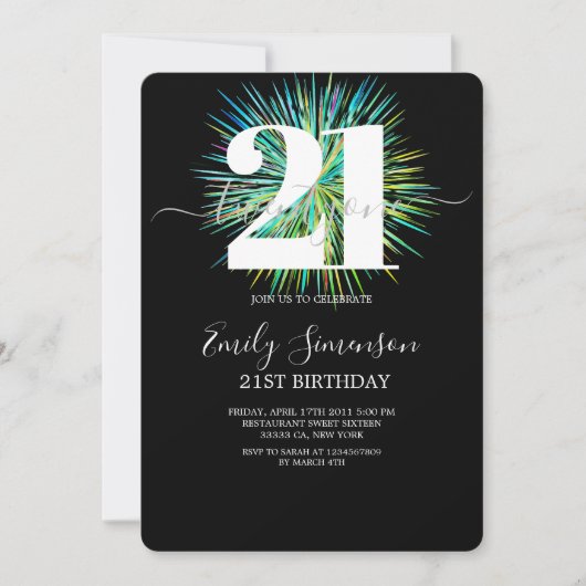 Moderne zwarte minimalistische 21ste uitnodiging o (Voorkant)