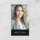 Moderne zwarte minimalistische aangepaste foto ver visitekaartje (Voorkant)