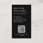 Moderne zwarte minimalistische aangepaste QR-code Visitekaartje (Achterkant)