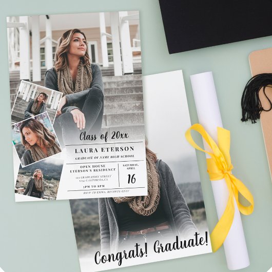 Moderne zwarte, minimalistische foto-afstuderen kaart