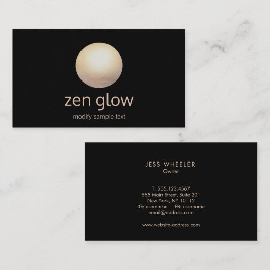 Moderne zwarte minimalistische gouden cirkel visitekaartje (Voorkant / Achterkant)