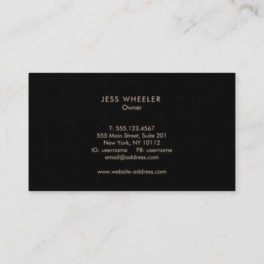 Moderne zwarte minimalistische gouden cirkel visitekaartje (Achterkant)