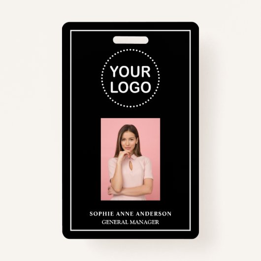 Moderne zwarte minimalistische QR Code Business Em Badge (Voorkant)