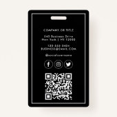 Moderne zwarte minimalistische QR Code Business Em Badge (Achterkant)
