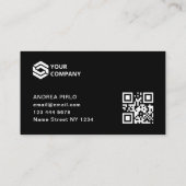 Moderne zwarte minimalistische QR-code en Logo Visitekaartje (Achterkant)