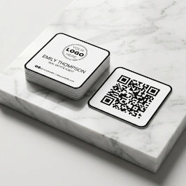 Moderne Zwarte Minimalistische QR Code Vastgoed Vierkante Visitekaartje