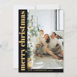 Moderne zwarte minimalistische vrolijke kerstfoto feestdagenkaart